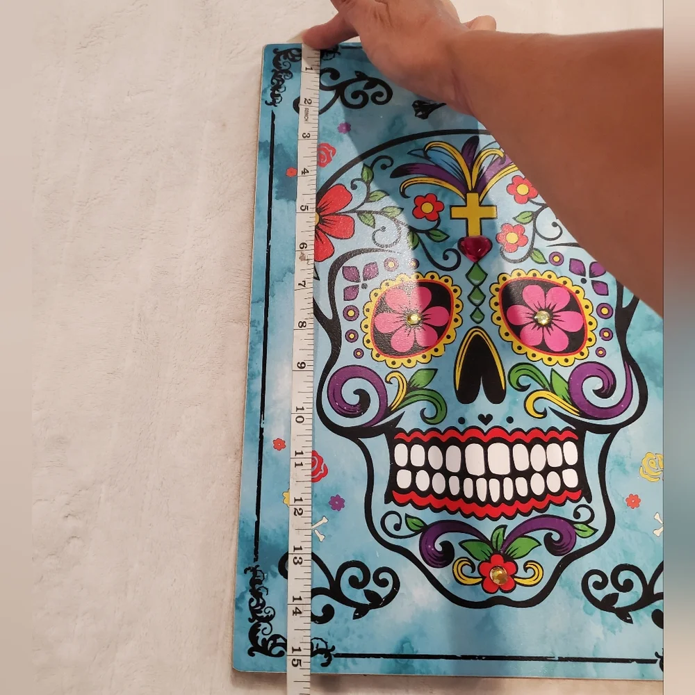 Sugar Skull Artwork w/Jewels Wooden Wall Art
